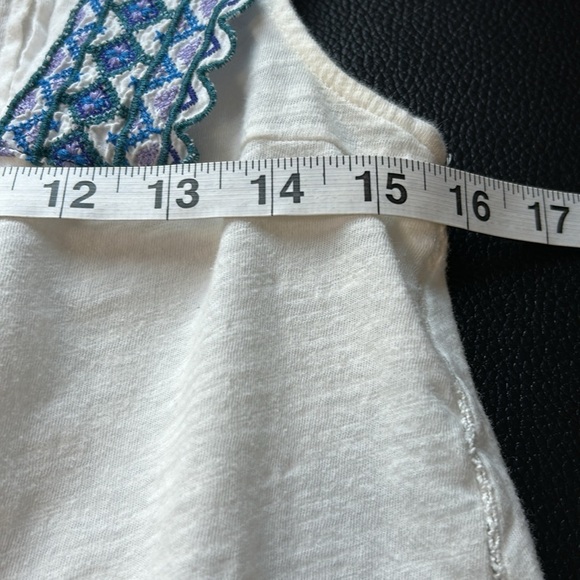 Anthropologie Sigrid White Blue Embroidered Top  Keyhole Tie Front Sz S - Picture 9 of 10